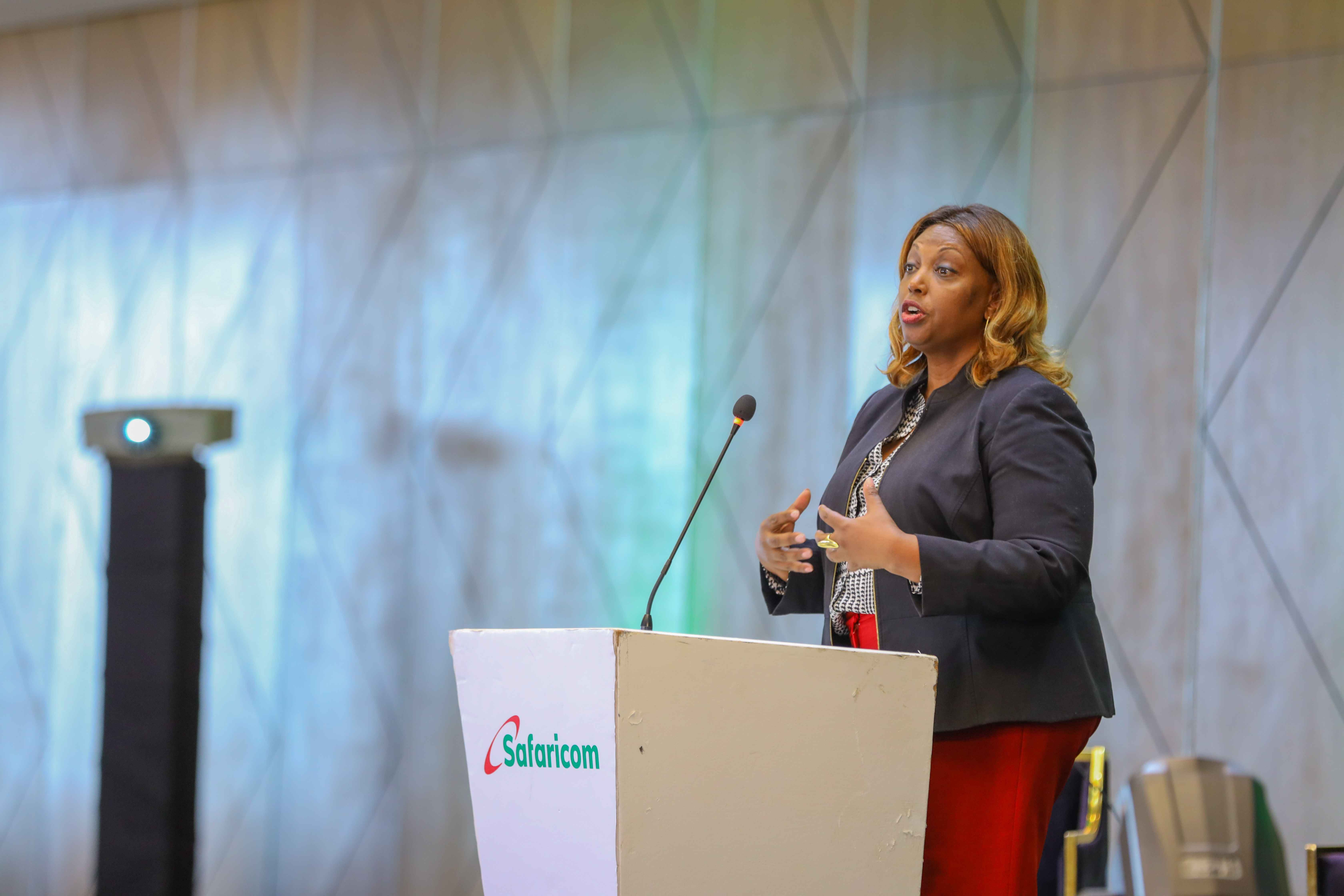 Safaricom PLC, Chief Enterprise Business Officer, Cynthia Kropac giving her speech at the Launch of Safaricom Business Resilience cloud.